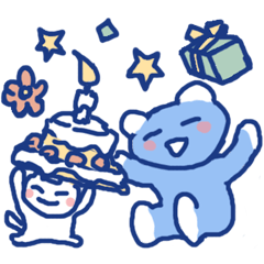 青いモフモフくまさんと白にゃん