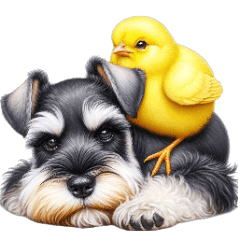 Schnauzer and chick's full friendship