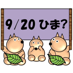 ひま?<9月>三匹の犬/葉っぱ