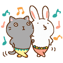 タイツをはいたうさぎとねこ