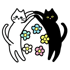 白ねこ&黒ねこの動くスタンプ
