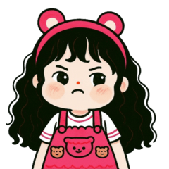 赤いオーバーオールを着たくせ毛の女の子V2