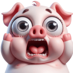 飛び目ピンク豚無表情中