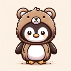 クマの着ぐるみを着たペンギン