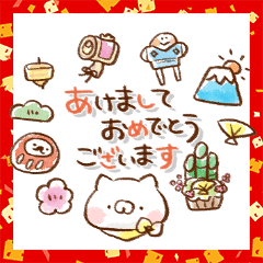 新年⭐️ふんわり水彩♪こどもにゃんこ