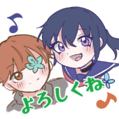 お花をつけた子供たちのスタンプ