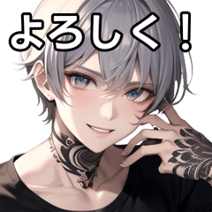 カジュアルな銀髪タトゥー男子15