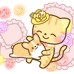 薔薇の妖精ロザニャンとお友達のコーギー