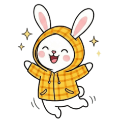 黄色のチェック柄パーカーのウサギ V.2