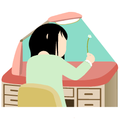 かおつきなきはなし - じょせい (つくえで)