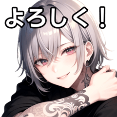 カジュアルな銀髪タトゥー男子10