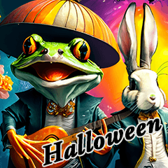 虹色宝ガエルのハロウィンスタンプ