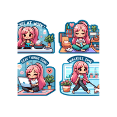 ピンクロングヘア女の子喜怒哀楽