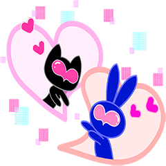 胡桃ハート人形　ネコとウサギ