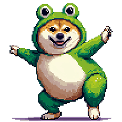 カエルになった太っちょ柴犬