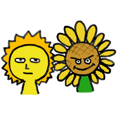 ライオンのリエーフとひまわりのパトソール