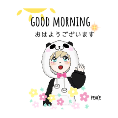 パンダフードを着た女の子の毎日スタンプ