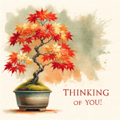 リアルで渋い紅葉のモミジ盆栽：水彩画風