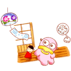 カルボンとナーラ 夏の水彩画スタンプ♬