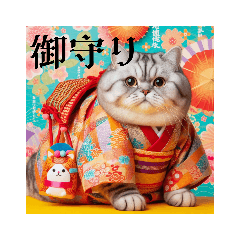 着物猫のお祝いにも使えるスタンプ。