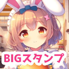 ハンバーガー店の兎の女の子BIGスタンプ
