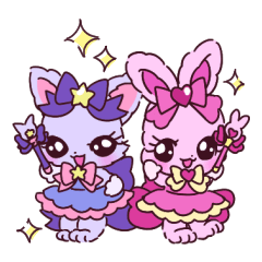 キラキラおめめのうさぎとねこのスタンプ