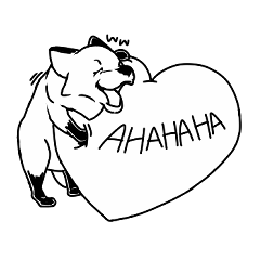 モノクロ　キツネとハート　スタンプ