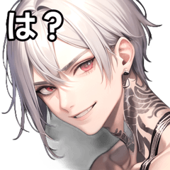 カジュアルな銀髪タトゥー男子14