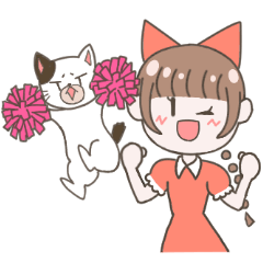 女の子としかめっ面ねこ