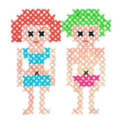 ポップで可愛いクロスステッチ風イラスト