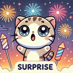 花火を楽しむちびキャラネコちゃん