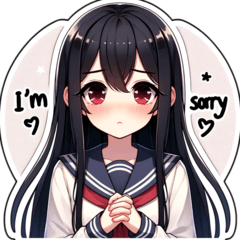 黒髪ロング　学生の日々の表情スタンプ