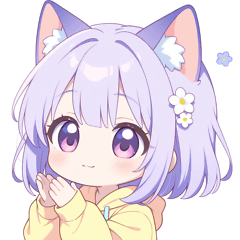 パープル猫耳パーカーの女の子スタンプ