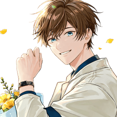 花束と茶髪男子スタンプ