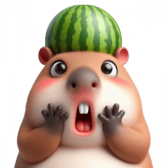 頭にスイカを乗せたカピバラ