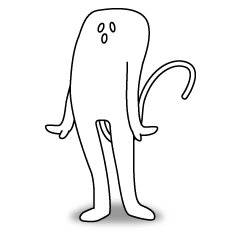 白いへんなやつにシッポがはえました。