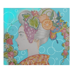 女性の日本髪、カメオ風の横顔。