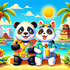 仲良しパンダと兎の沖縄冒険