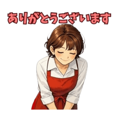 赤いエプロンのサロンスタッフ3