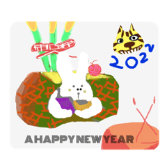 お正月のこたつうさぎスタンプ