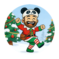 Cute Uncle Panda and wonderful Winter