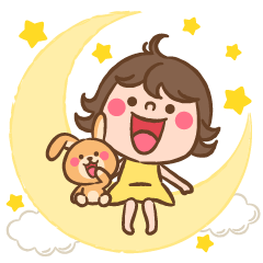 女の子とウサギ ☾ 元気な挨拶スタンプ