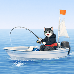 グレー猫さんのボート釣りスタンプ