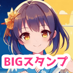 刀の女の子BIGスタンプ(水色・夜)