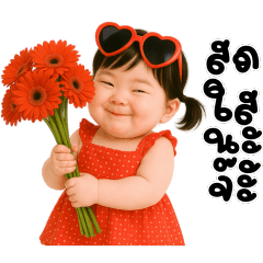 Cute chubby girl in bright red dress