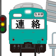 電車と駅（エメラルドグリーン）2