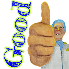 青髪おっさんの変顔スタンプ　メッセージ有