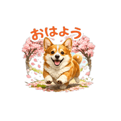 春を感じるコーギー