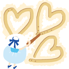 砂浜で文字を書く女子