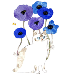 水彩で描いたネコだらけスタンプ